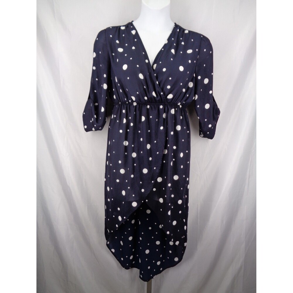 Torrid Navy Blue Polka Dot High Low Tunic Top Size 0 (12) Semi Sheer Chiffon
